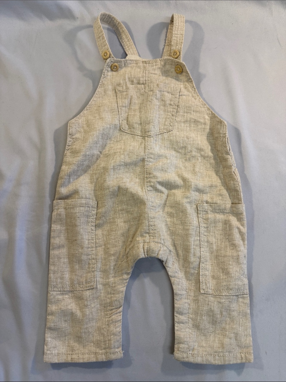 H&M NWOT Beige Linen-Blend Kids Overalls with Pockets